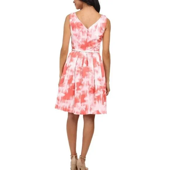 Calvin Klein Dress Pink Peach Cream 8 Medium V Neck Career Church Stretch Cotton - Picture 2 of 7